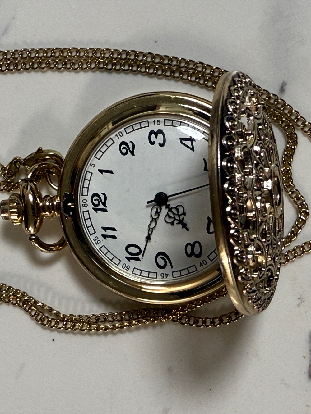Long Goldtone Chain w Large Watch w/Lacey Cover Pendant Necklace 31”length works - Picture 6 of 7